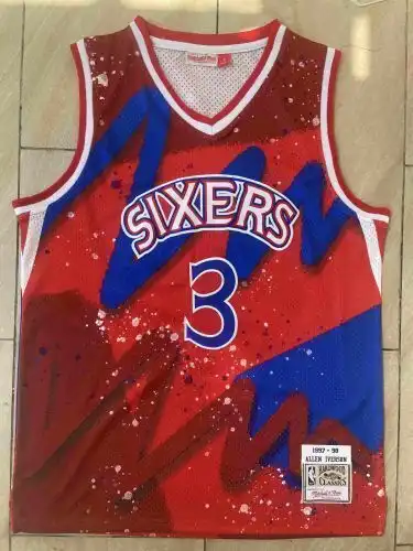 76ers No. 3 Allen Iverson Graffiti Edition Retro Red
