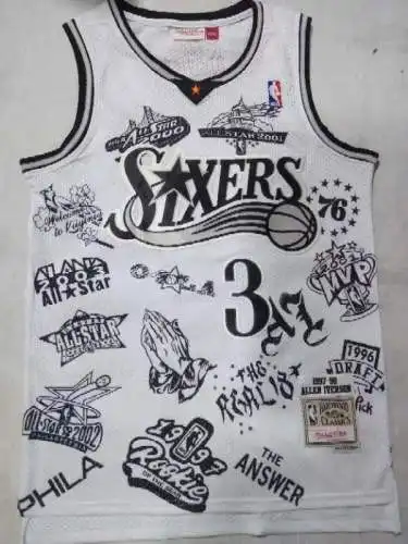 76ers No. 3 Allen Iverson Print Retro White