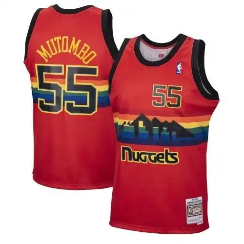 Nuggets No. 55 Deekenbe Mutombo Retro Snow Mountain Red