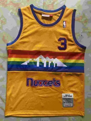 Nuggets No. 3 Allen Iverson Retro Snow Mountain Yellow
