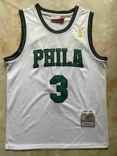 76ers No. 3 Allen Iverson Retro White Green Word