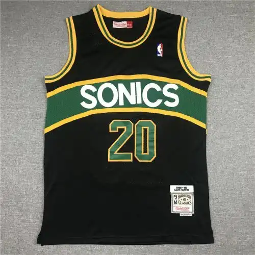 Supersonics No. 20 Gary Payton Retro Black and Green Bars