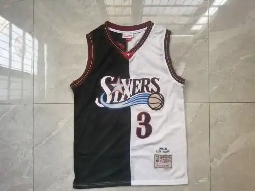 76ers No. 3 Allen Iverson Yin and Yang Black and White