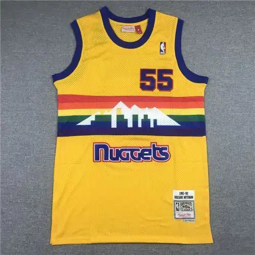 Nuggets No. 55 Deekenbe Mutombo Retro Snow Mountain Yellow