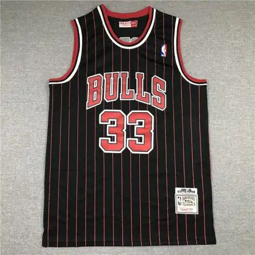 Bulls No. 33 Scottie Pippen Retro Black Red Bars