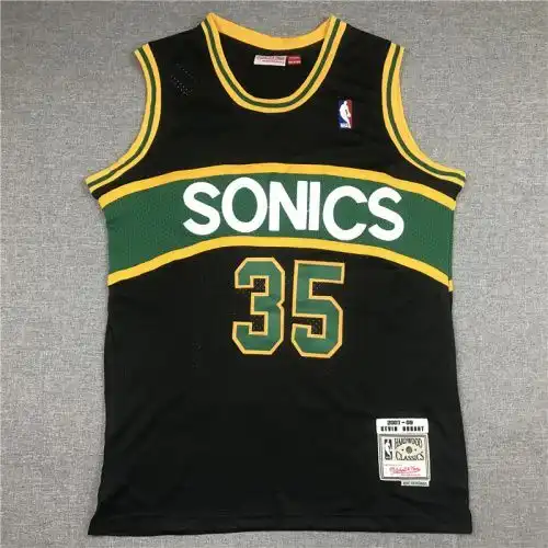 Supersonics No. 35 Kevin Durant Retro Black and Green Bars