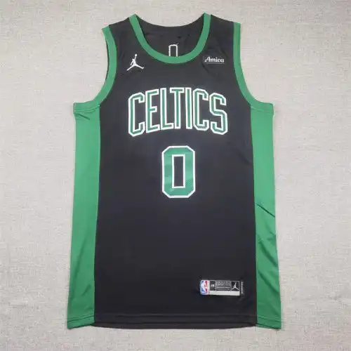 Celtics No. 0 Jason Tatum Black Green Side