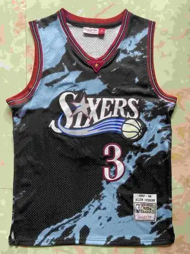 76ers No. 3 Allen Iverson Star Edition Retro Blue Black