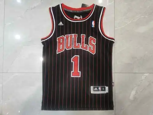 Bulls No. 1 Derek Rose Black and Red Bars