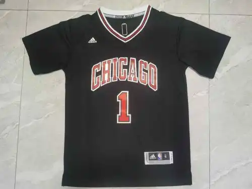 Bulls No. 1 Derek Rose Short Sleeve Black
