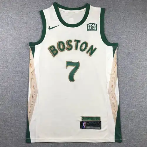 24 season Celtics No. 7 Jaylen Brown City version beige