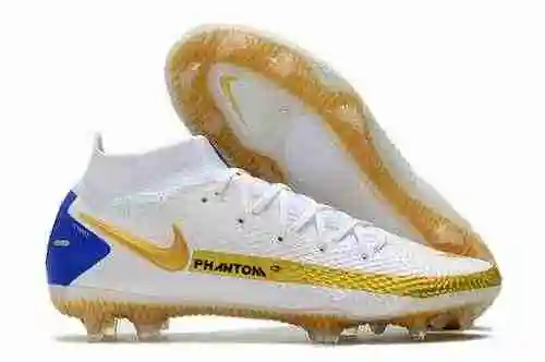 Llegado/heredado) Nike Phantom GT High Top Waterproof Full Knit Blanco Azul Original FG Bota de fútb