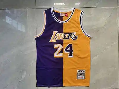 Camiseta de baloncesto empalmada amarilla morada de Kobe Lakers 24