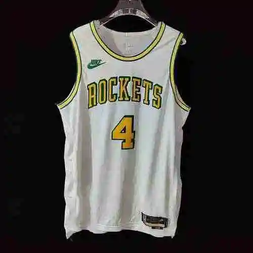 AU Player Edition 23 Season Rockets Camiseta de baloncesto blanca clásica 4 bordado verde