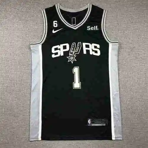 Camiseta Spurs No.1 Wenbanyama negra 23 temporada