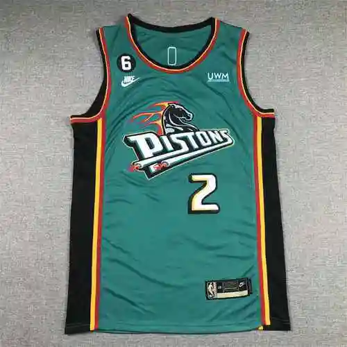 Pistons 2 Corningham Camiseta de baloncesto clásica verde con cabeza de caballo grande