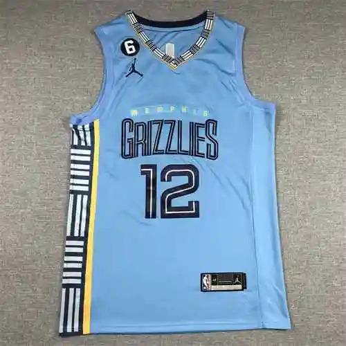 23 Grizzlies 12 Morant Camisetas de baloncesto azul claro