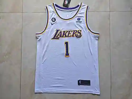 Camiseta de la temporada 23 blanca de Angelo Russell número 1 de los Lakers