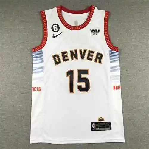 23 Nuggets 15 Camiseta de baloncesto blanca de la ciudad de York