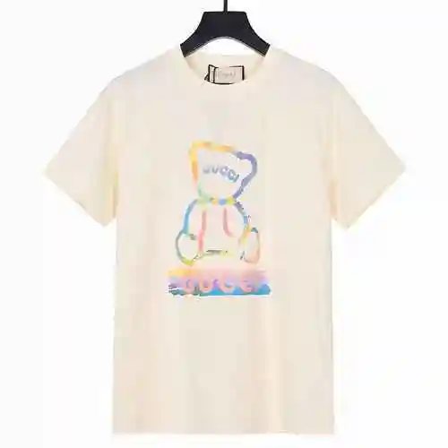 GUCCI Gucci 23ss Verano Nueva tinta Manga corta con estampado de oso lineal colorido</span>