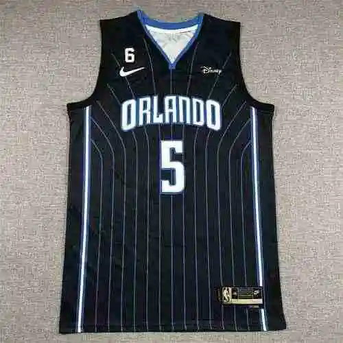 Camiseta de baloncesto Magic 5 Banchello a rayas negras y azules