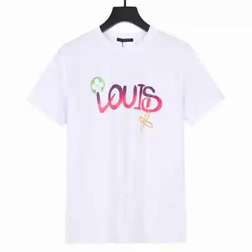 LOUIS VUITTON Arcoíris Letra pintada a mano LOGO Logotipo estampado Cuello redondo Manga corta</s