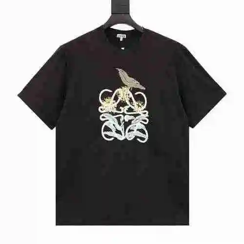LOEWE/Luo Yiwei Manga corta con cuello redondo y logo bordado de flores y pájaros</span>