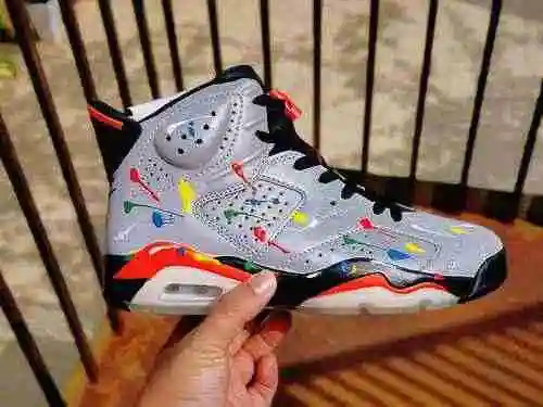 Air Jordan 6 3M Colorful Speckle, zapatos de mujer para el día de San Valentín, blanco, azul, dos ca