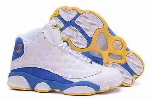 AJ13 Nueva combinación de colores: blanco, azul, amarillo [Botas Anthony Nuggets] Zapato Super A par