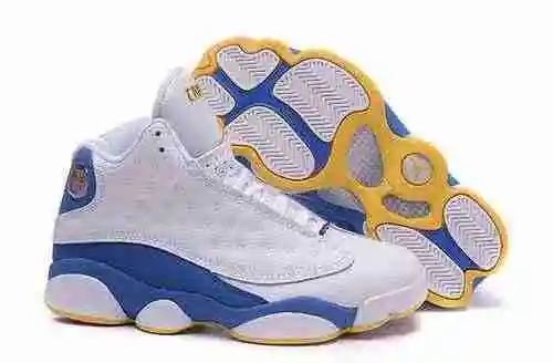 AJ13 Nueva combinación de colores - Blanco Azul Amarillo [Botas Anthony Nuggets] Zapato Super A para
