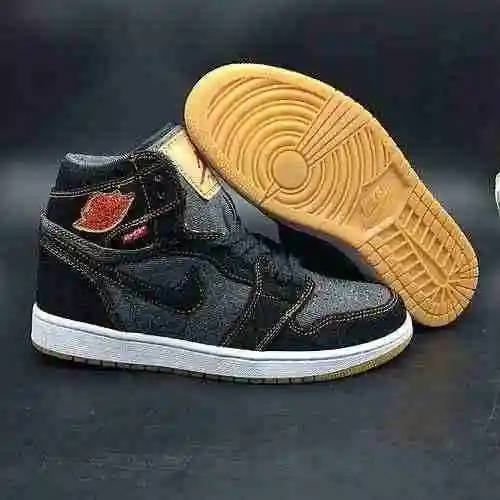 Jordan Dan Levis de primera generación x Air Jordan 1 Levis negros de grado de empresa 7-13 enviados