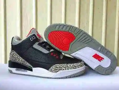 Zapatillas Hombre JORDAN3 Negro Gris Rojo (Gancho) 41-47
