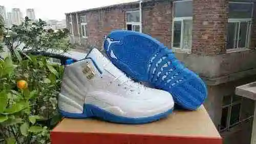 AJ 12 White Card Blue Super A Zapatos para hombre y mujer enviados 36-47