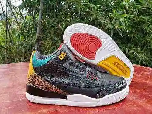 AIR JORDAN3 Zapato Jordan Dan 3rd Generation Negro Rojo Amarillo Luna Cocodrilo Hombre 40-47