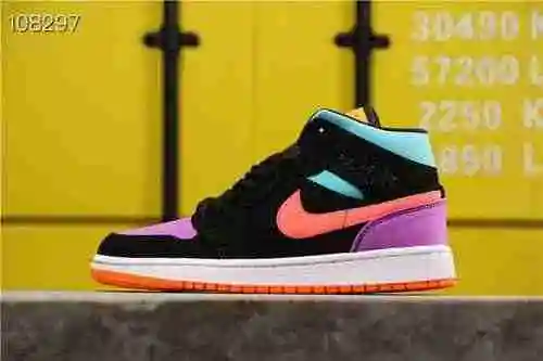 Air Jordan 1 LOW Jordan 1 Mid Top Negro Mandarin Duck Gancho colorido Tamaño: 36-46 (36 36.5 37.5 38
