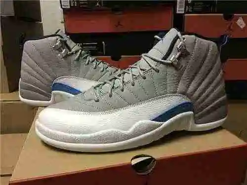 Air Jordan 12 "Gris/Azul" Wolf Grey, calidad empresarial, súper fibra de carbono, envío en