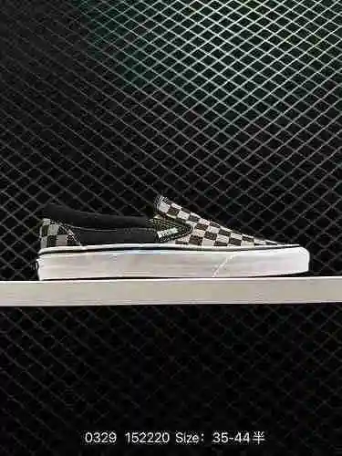 Vans/Vans Classic Slip On Caja original Auténtico Sulfide Black Grey Checkerboard Canvas One Step Za