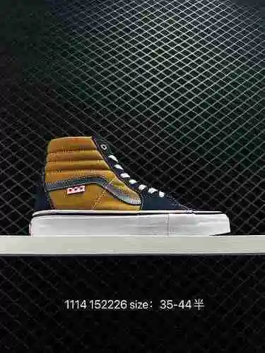 3 Vans SK8-Hi Azul marino/Marrón dorado High Top Tablero de zapatos para hombres y mujeres VNA5FCGYG