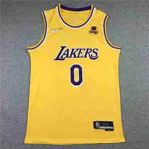 22a temporada Lakers 0 años retro amarillo cuello redondo 75 aniversario nuevo logo de diamante Nike