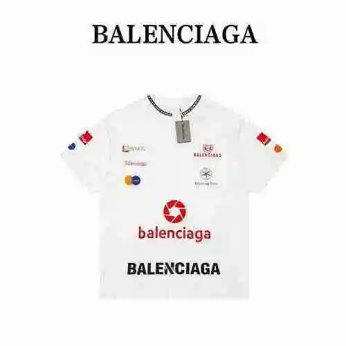 Alta calidad BAL Balenciaga logo completo letra manga corta