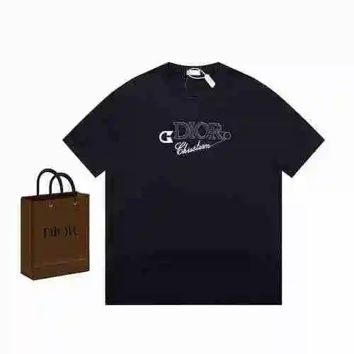 DIOR Nueva camiseta con pin grande, manga corta holgada unisex