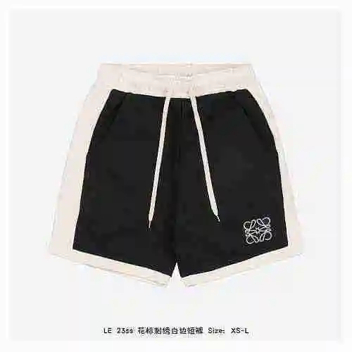 LE 23ss pantalones cortos con borde blanco y bordado floral
