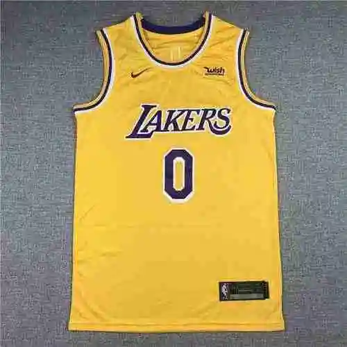 Temporada 21 Número 0 de los Lakers Wizards Cuello redondo Vintage Yellow