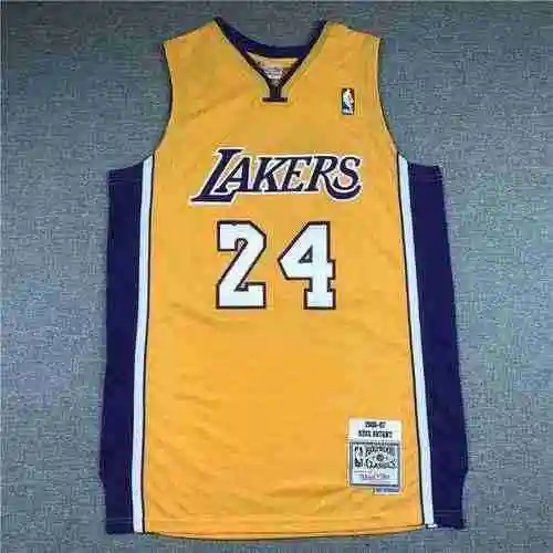 MN Vintage Edition Lakers 24 Kobe Logotipo vintage con cuello en V amarillo
