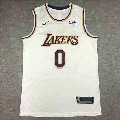 Temporada 21 Número 0 de los Lakers Wizards Cuello redondo Vintage White