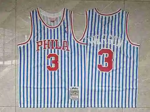 76ers No.3 Everson Vintage Blanco Azul Estampado Rayas