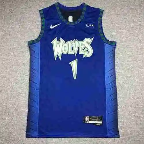 22.ª temporada Timberwolves 1 Edwards City Edition Logotipo de diamante azul del 75.º aniversario