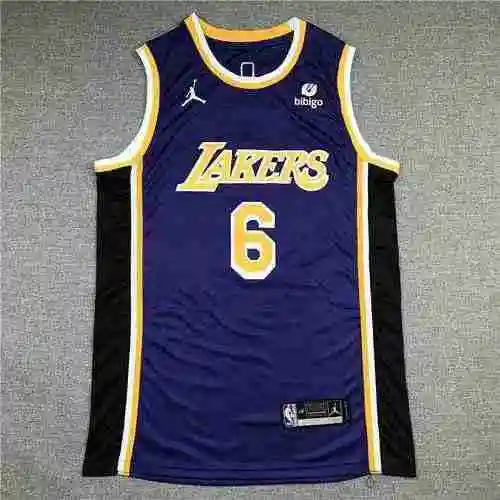 22a temporada Lakers 6 James retro morado cuello redondo Logotipo de Jordan