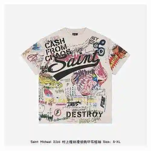 Saint Michael 23ss Takashi Murakami dibujos animados graffiti estampado manga corta