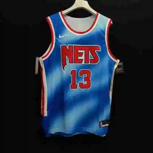 AU Player Edition NBA Nets 7 Durant 11 Owen 13 Harden Gradient Blue Vintage Embroidery Custom Jersey